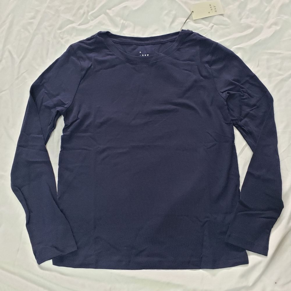 A New Day Women's Long Sleeve Tee, Navy Blue, XS, S, NWT